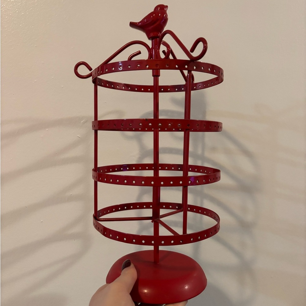 Red Birdcage Jewelry Holder